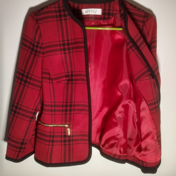 Kasper Red & Black Jacket Size 10 petite - Picture 3 of 6